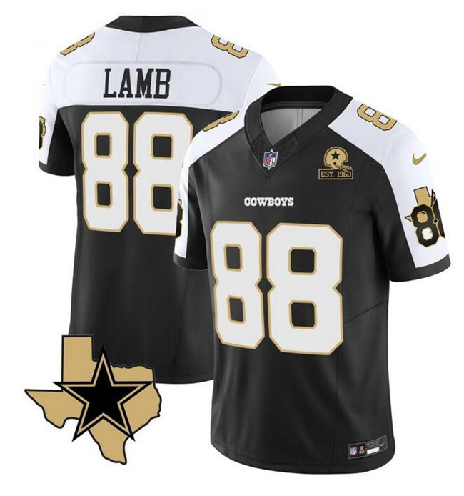 Men's Dallas Cowboys #88 CeeDee Lamb 2023 F.U.S.E. Black/White With Established In 1960 Patch Stitched Football Jersey